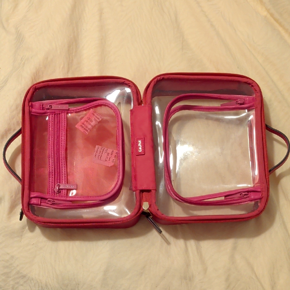 Calpak Medium Dragonfruit Cosmetics Case Organizer with Clear Pockets